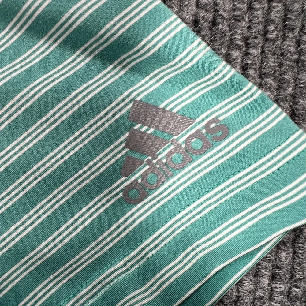 Adidas Polo Shirt Mens Large Green Striped Short Sleeve Casual Golf Outdoor